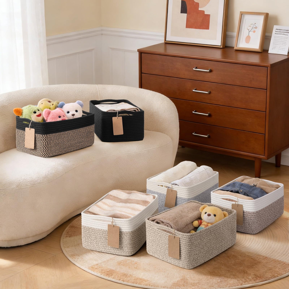 Goodpick neutral brown-white storage basket blends with any decor.