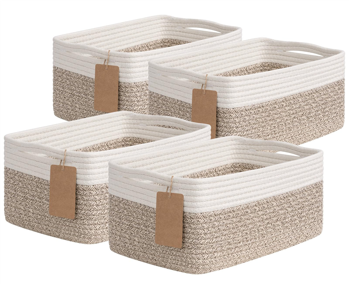 Goodpick rectangle woven storage basket for shelves keeps clutter organized.