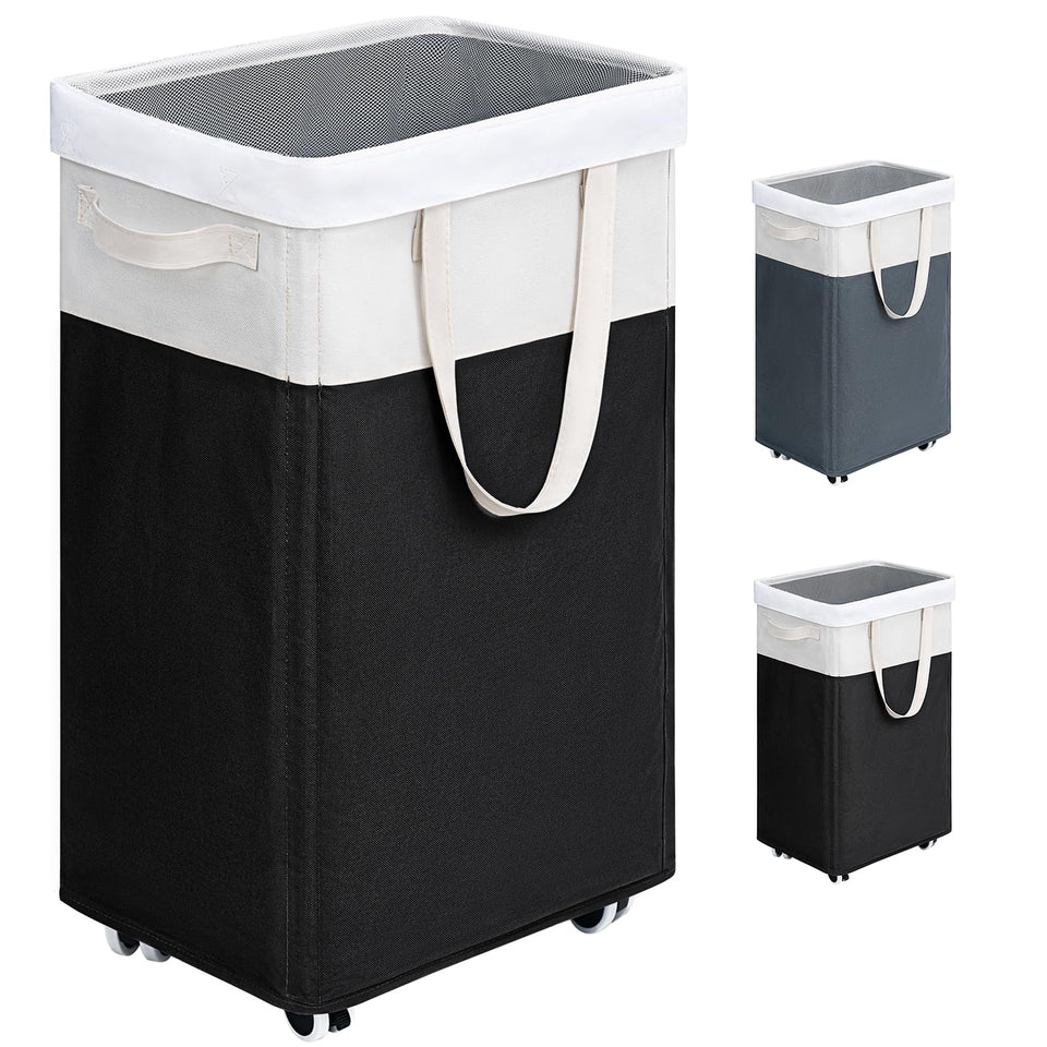 Goodpick rolling laundry hamper with wheels for easy transport of dirty clothes.