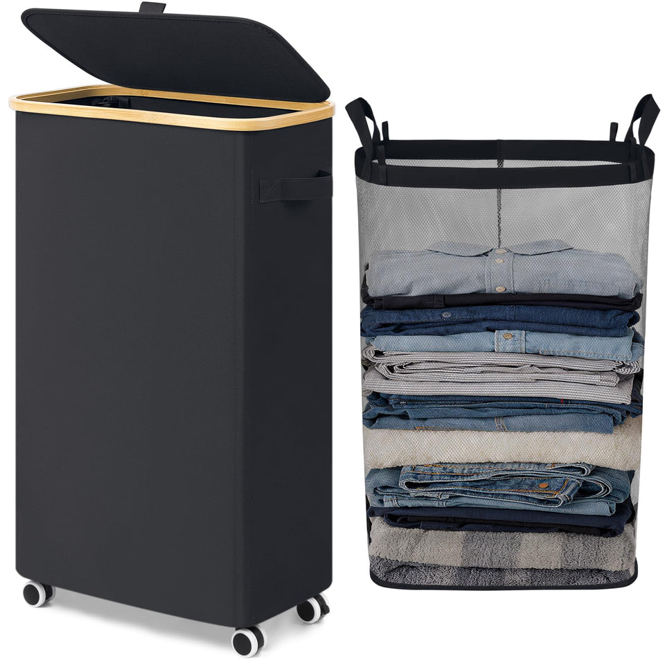 Goodpick slim laundry basket with wheels for easy mobility and storage