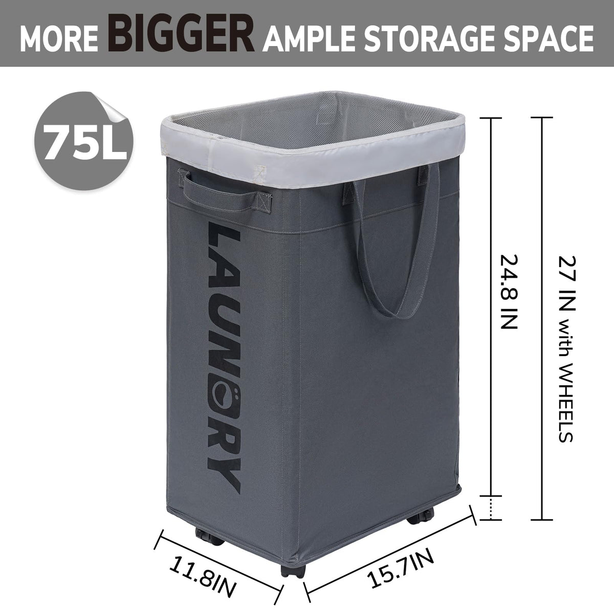 Goodpick wheeled laundry basket with sturdy handle for effortless moving