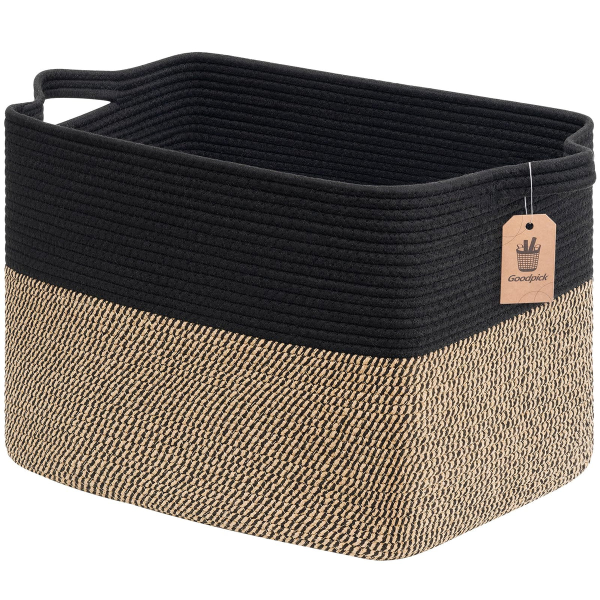 Goodpick woven laundry basket with sturdy handles for easy transport