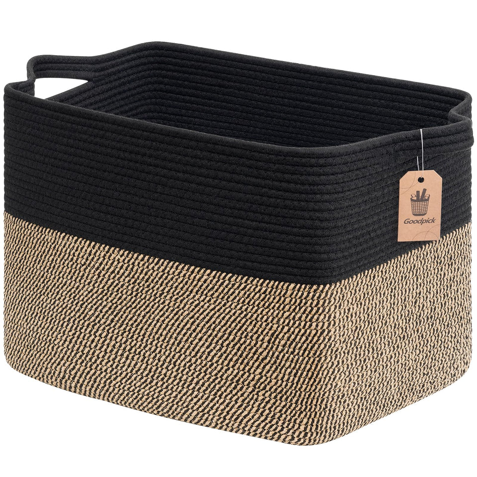 Goodpick woven laundry basket with sturdy handles for easy transport