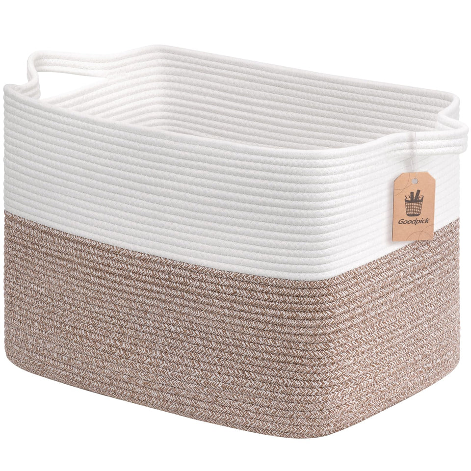 Goodpick woven basket organizer with rectangle toy basket on shelf for tidy playroom storage
