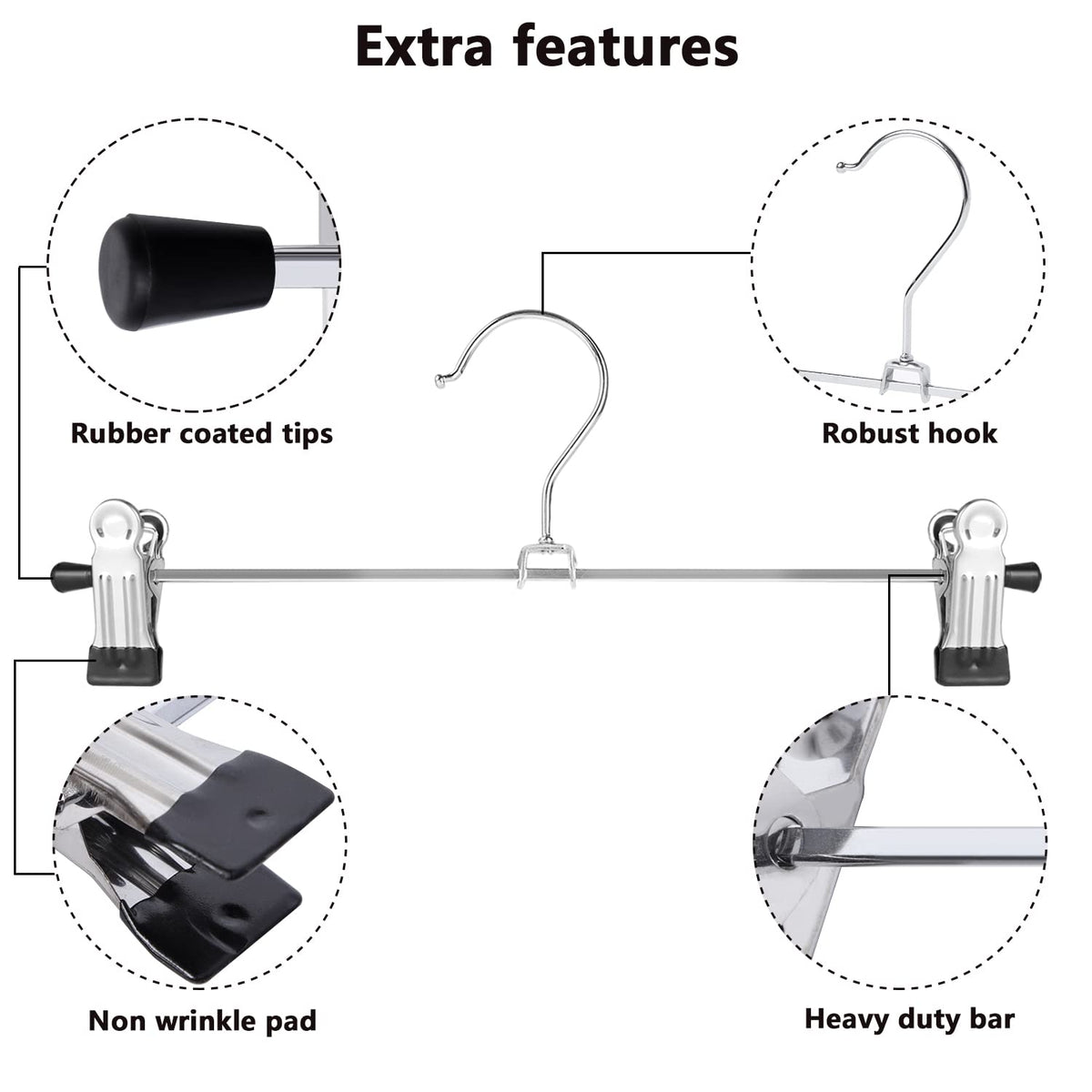 GoodtoU pants hangers with rubber-coated clips prevent fabric marks