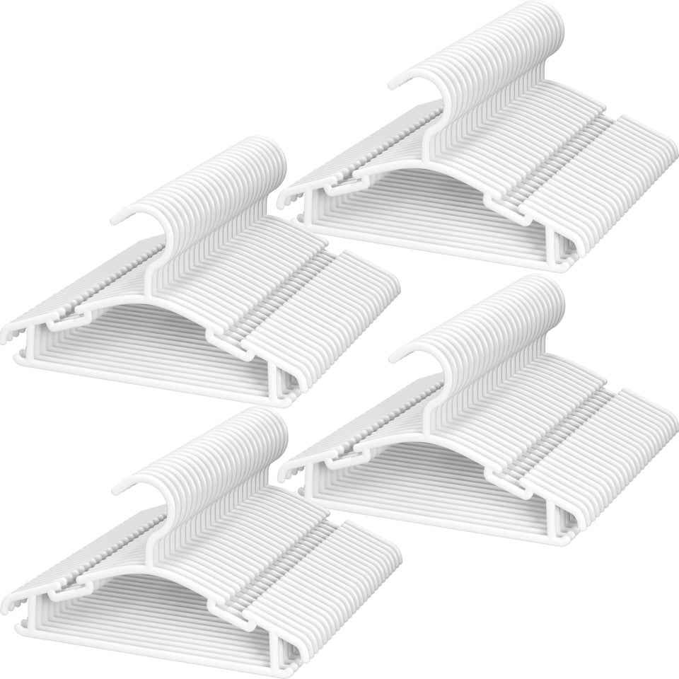 GoodtoU white plastic baby hangers with smooth finish for newborn outfits.
