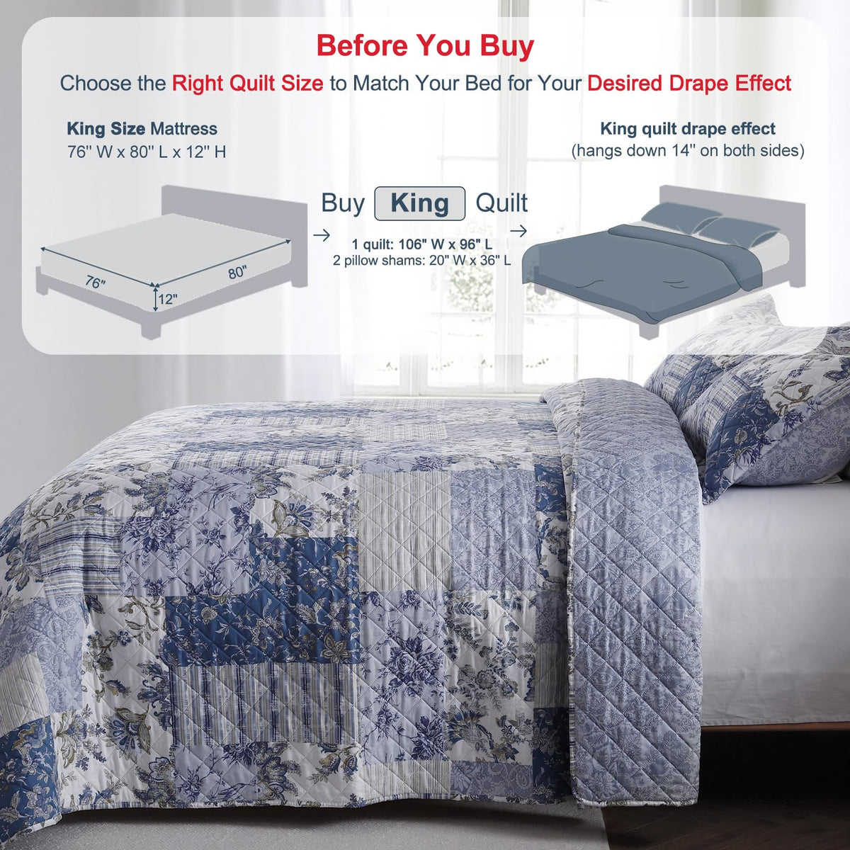 GOONE XL King Quilt Set features a breathable microfiber shell for cool nights.