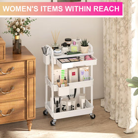 Cart includes 2 cups and 4 hooks for quick organization
