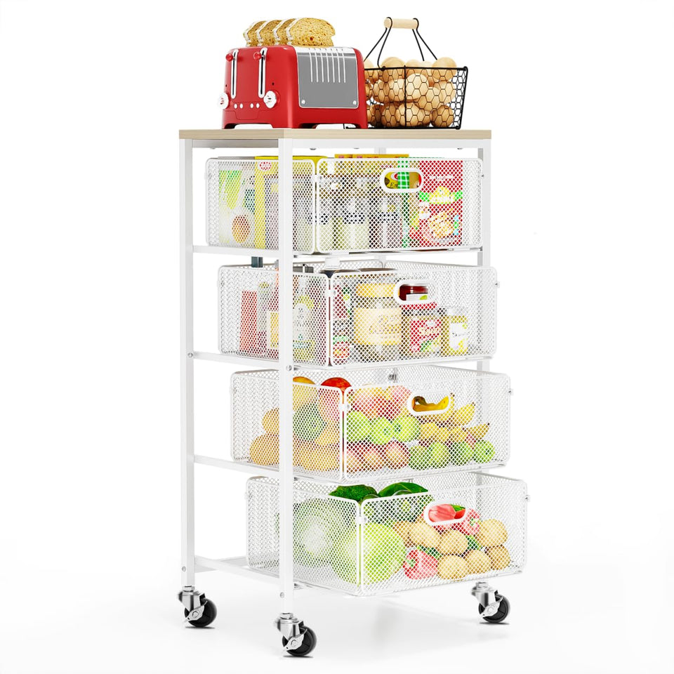 Goovilla kitchen cart with wood-top featuring sturdy prep surface for small appliances.