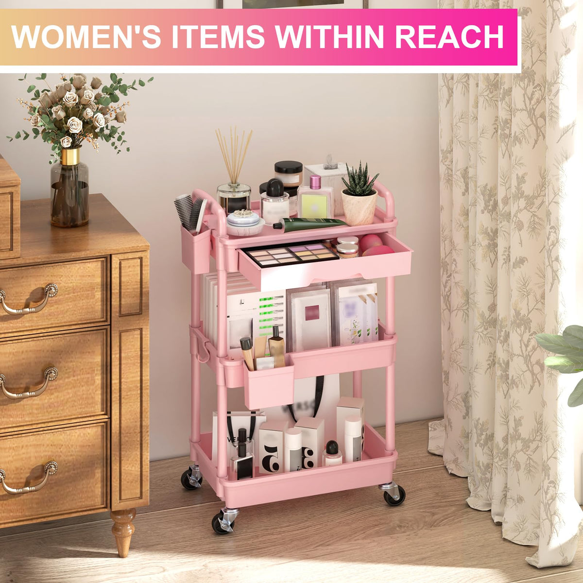 Goovilla multiuse cart suitable for bathroom, kitchen, nursery, or craft spaces.