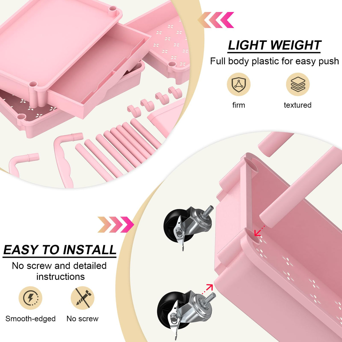 Goovilla durable plastic cart designed for rust resistance and simple cleaning.