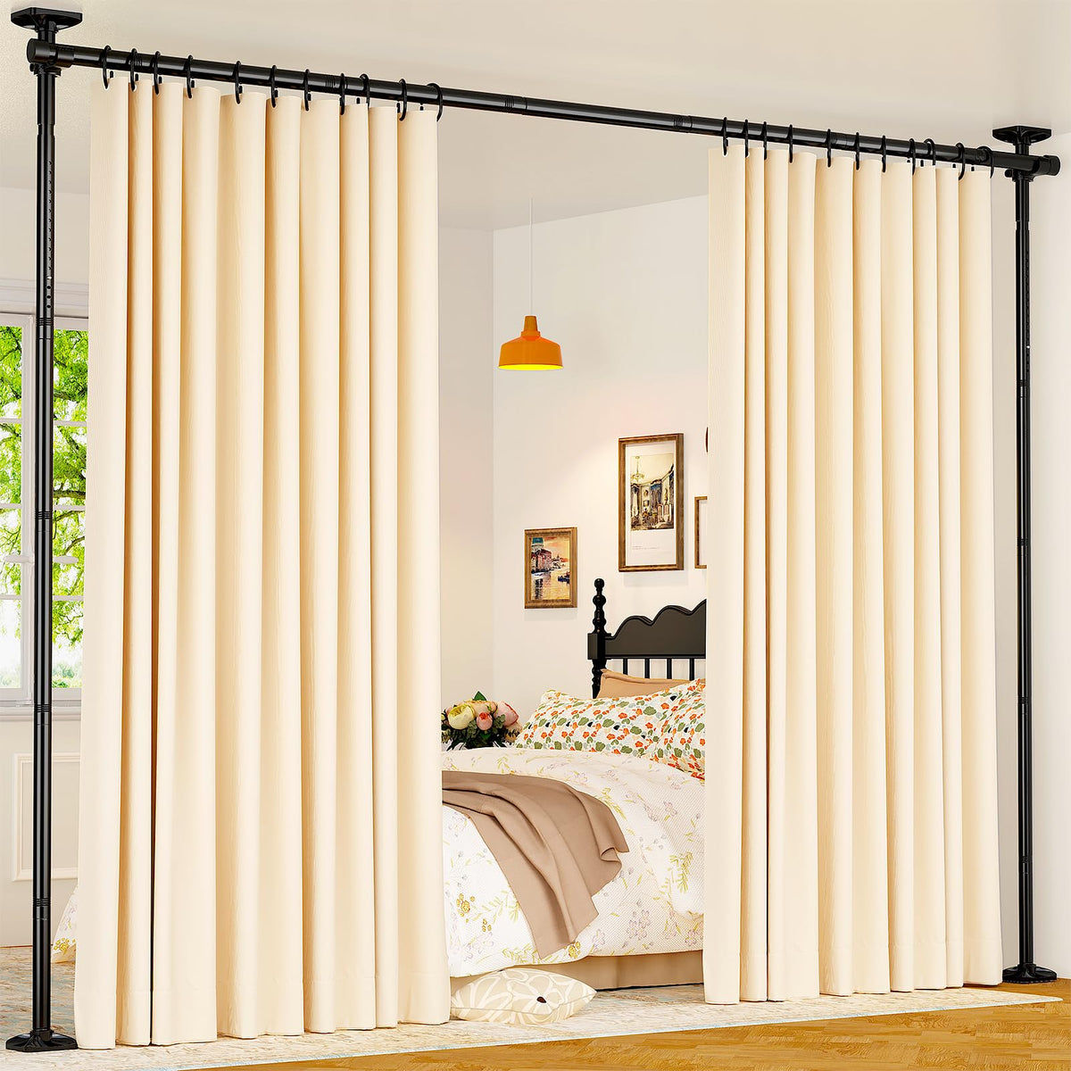 Goovilla floor-to-ceiling divider with no-drill setup for sturdy privacy.