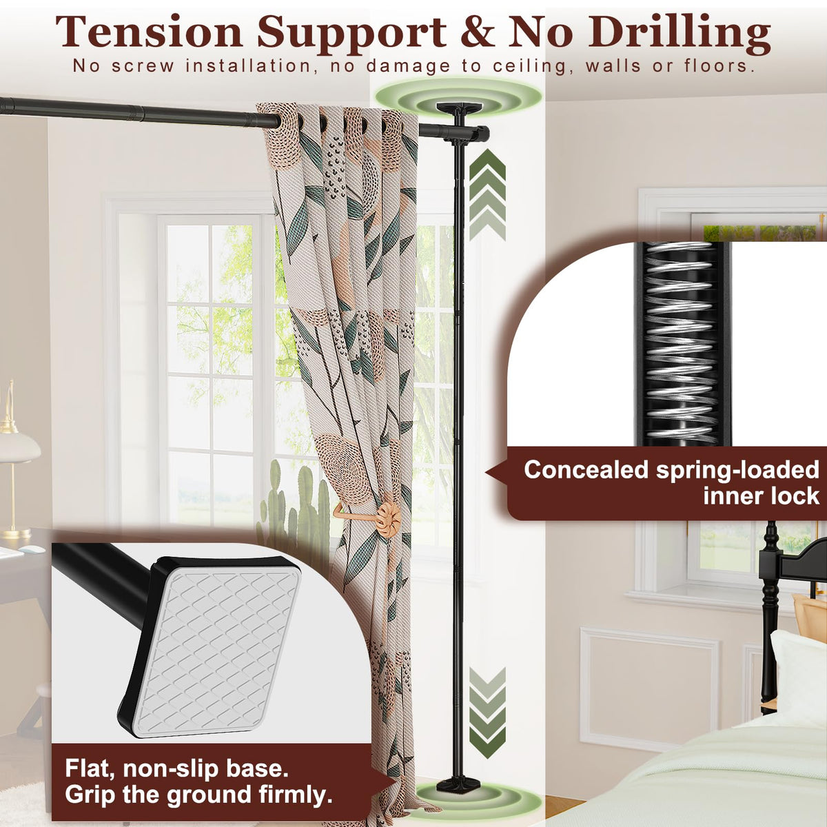 Goovilla room divider supports heavy drapes with a 45-pound capacity