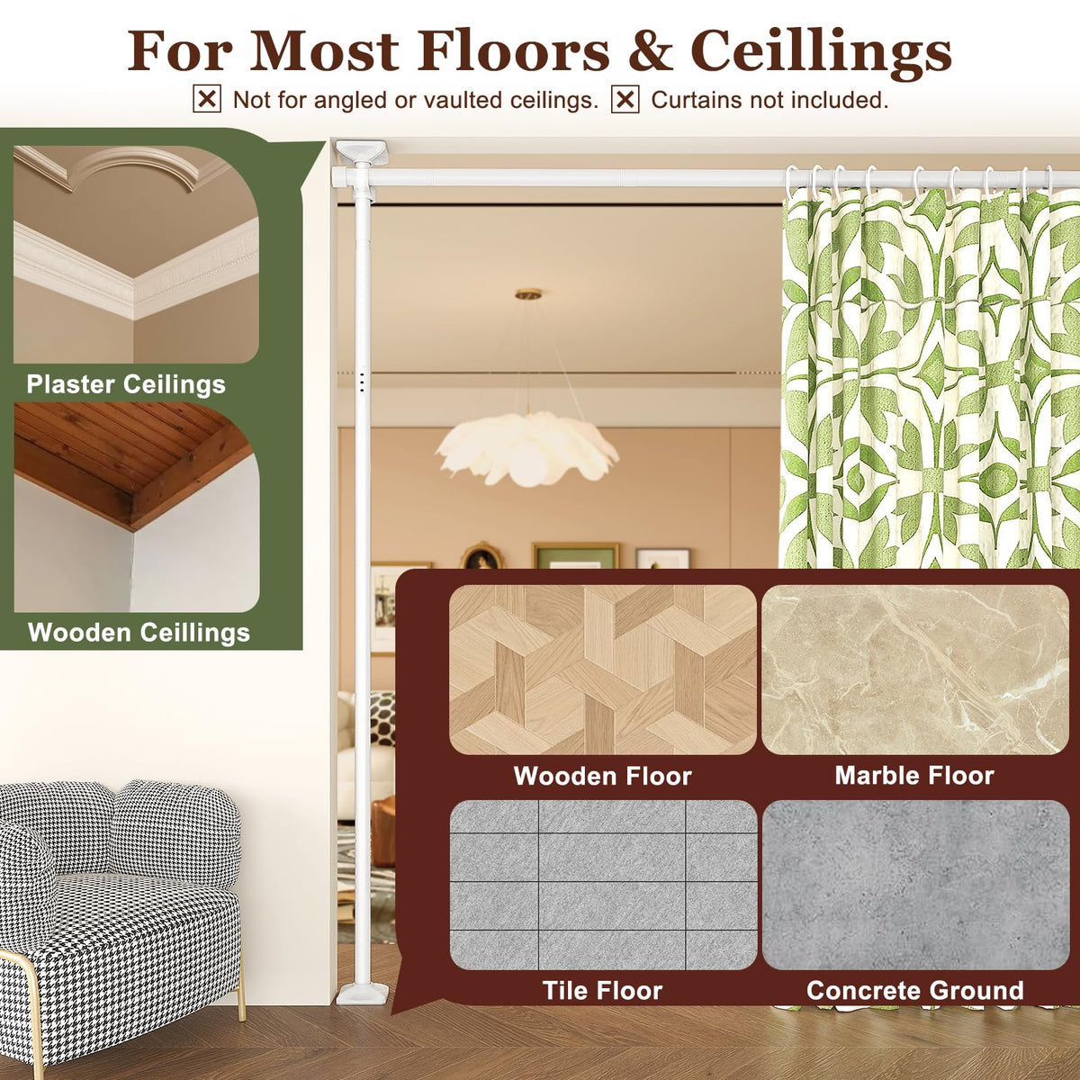 Goovilla strong 45-pound capacity supports various curtain styles.