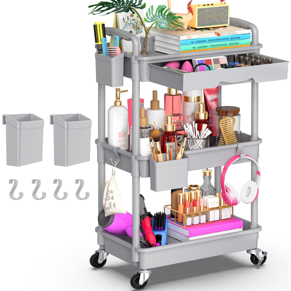 Goovilla 3-Tier Cart with top drawer offers easy cleaning and quick item access.
