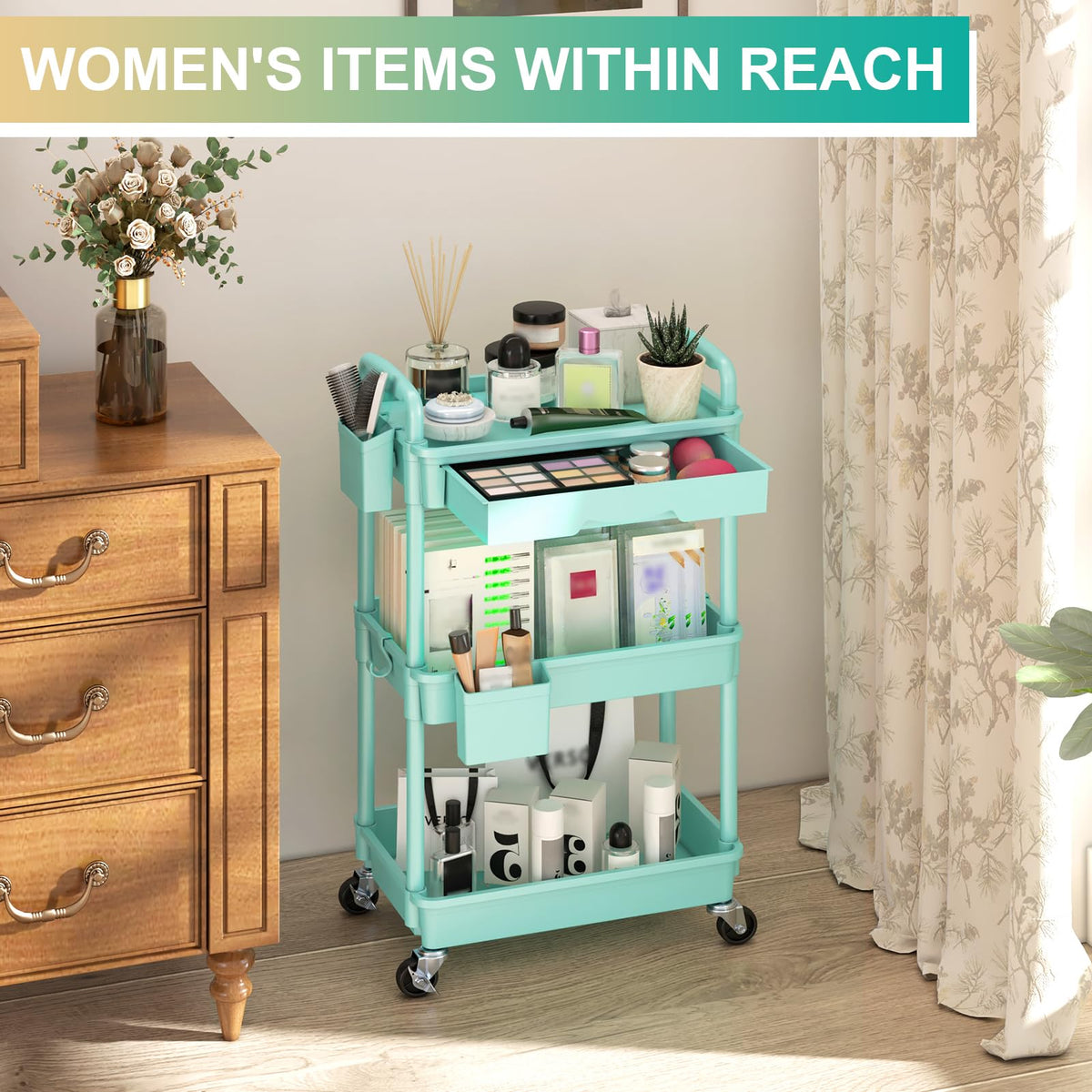 Goovilla versatile rolling cart fits bathroom, kitchen, and craft areas
