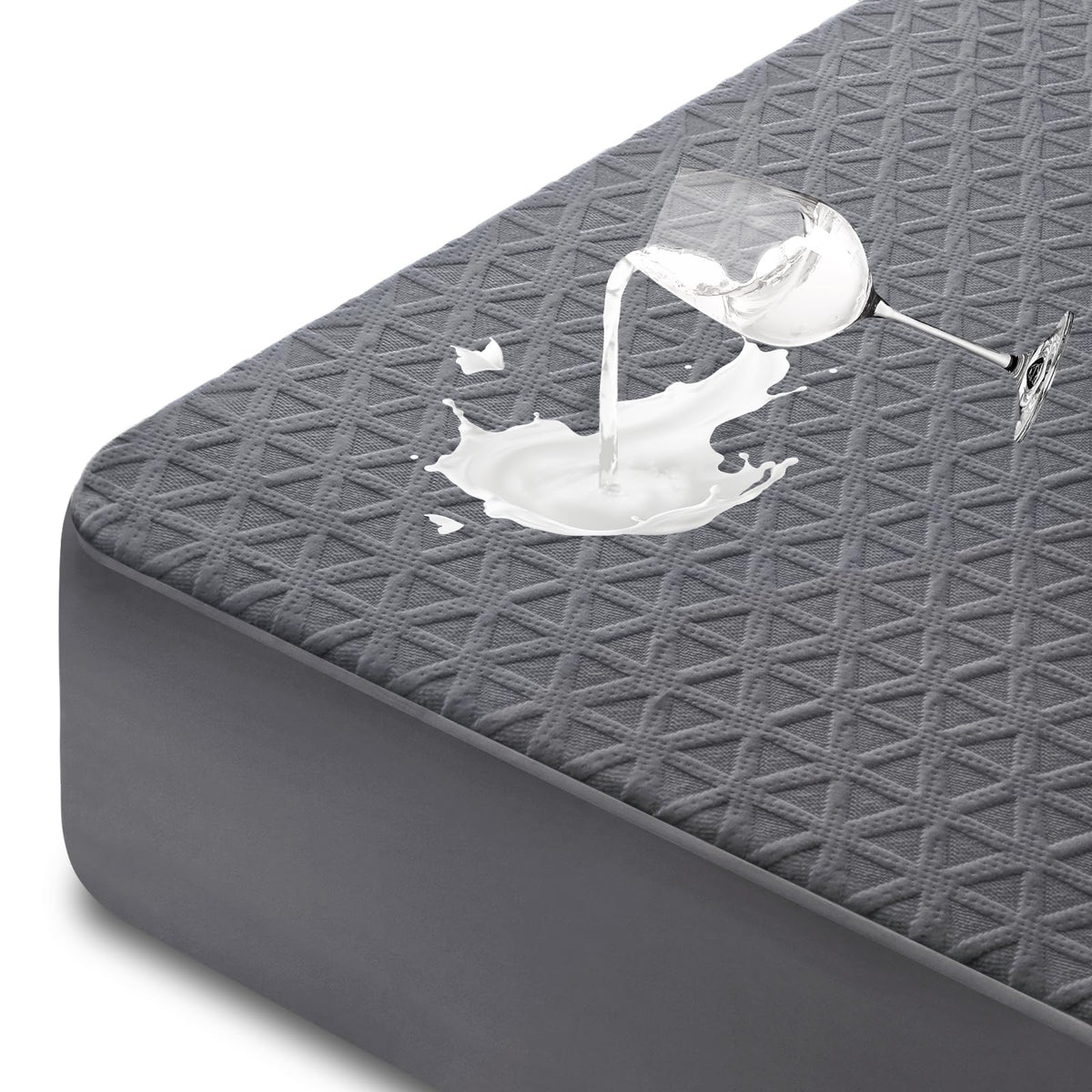 GOPOONY premium waterproof mattress protector in queen size, front view, protects against spills.