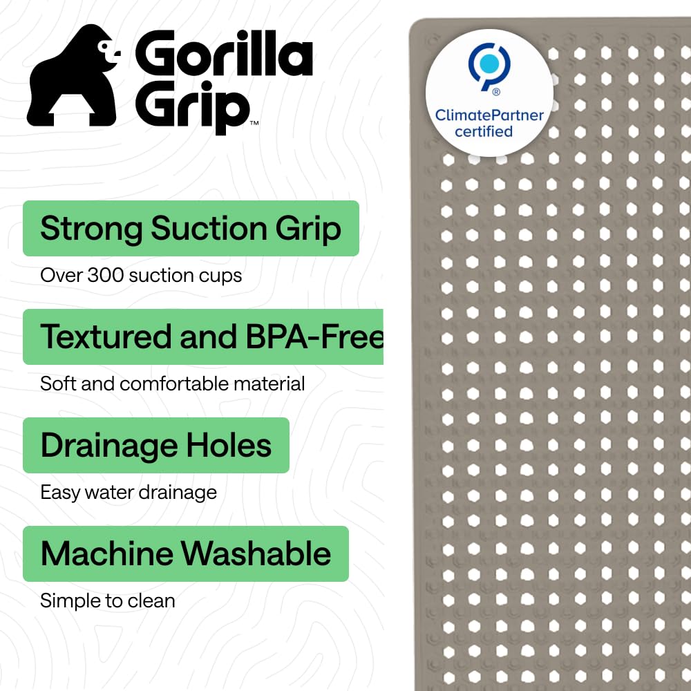 GORILLA GRIP 35x16 inch bath mat provides full coverage for large tubs.