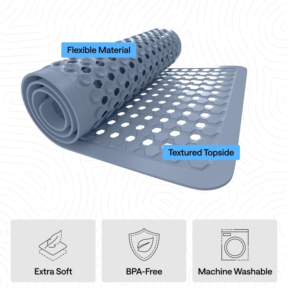 GORILLA GRIP 35x16 inch mat covering tub floor extensively.