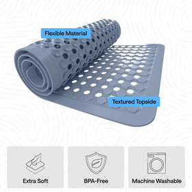 GORILLA GRIP 35x16 inch mat covering tub floor extensively.