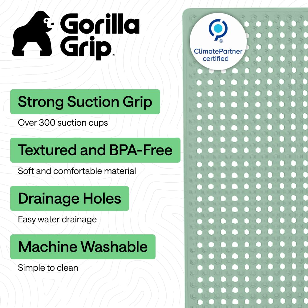 GORILLA GRIP mat shows drain holes guiding water away, preventing pooling