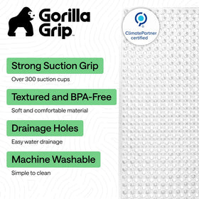 GORILLA GRIP bath mat showing drain holes promoting efficient water flow.