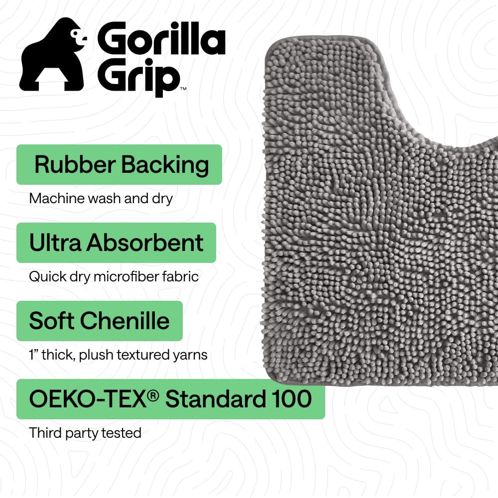 Gorilla Grip bath mat shows ultra absorbent chenille to keep floors dry