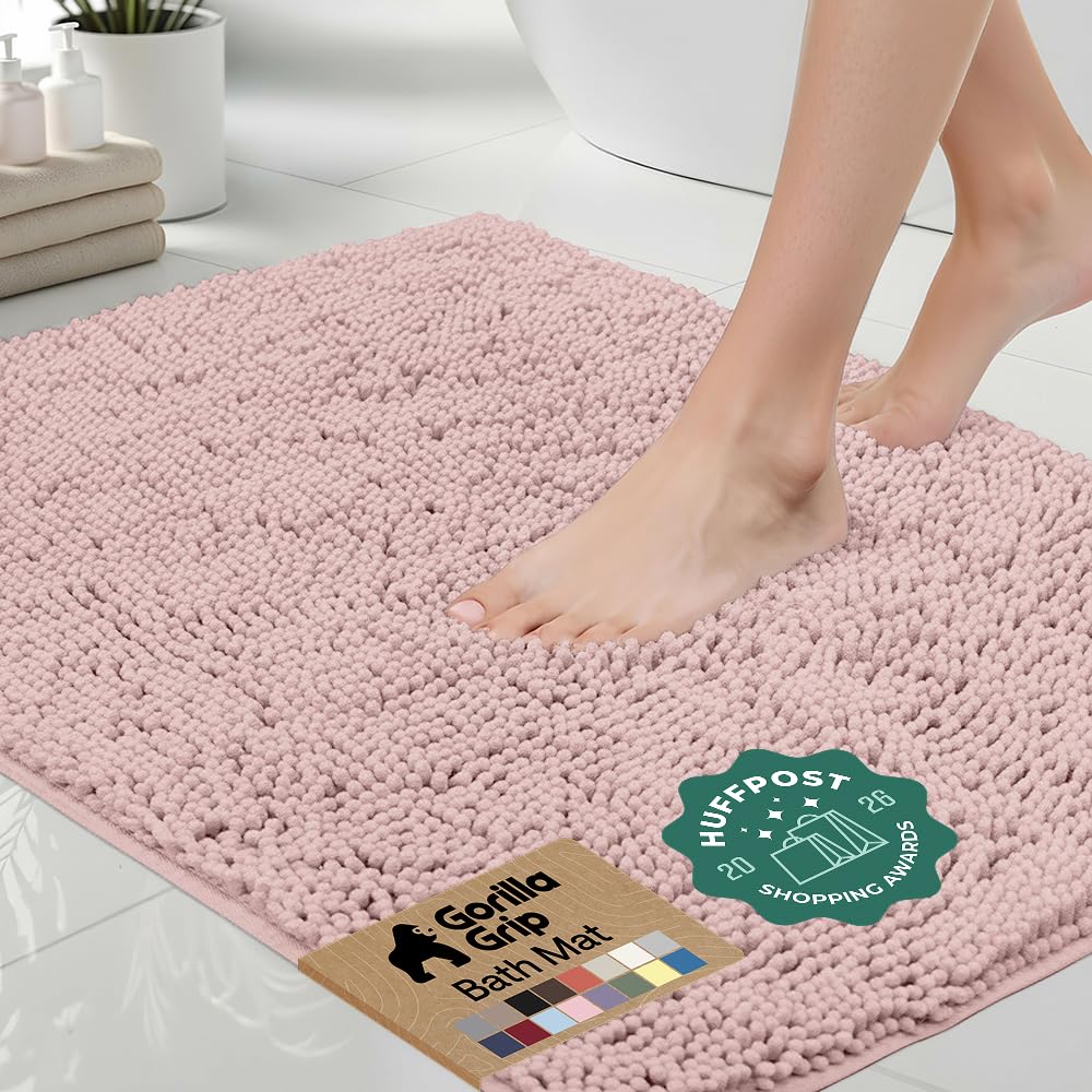 GORILLA GRIP bath rug 30x20 in dusty rose adds plush warmth to your bathroom floor.