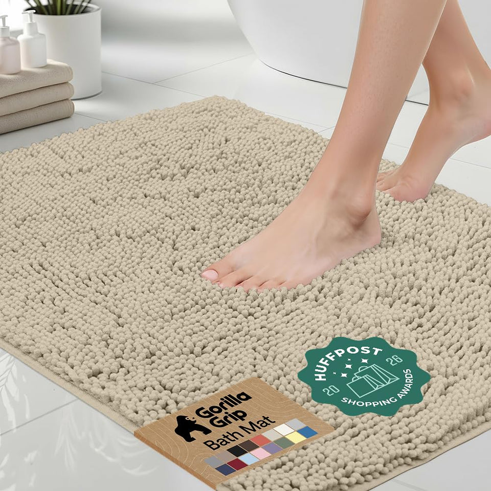 GORILLA GRIP bath rug 30x20 with plush chenille for warm feet after shower