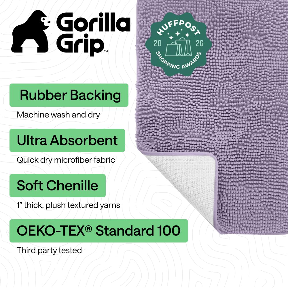 Gorilla Grip bath rug 36x24, close-up of dense chenille pile for softness