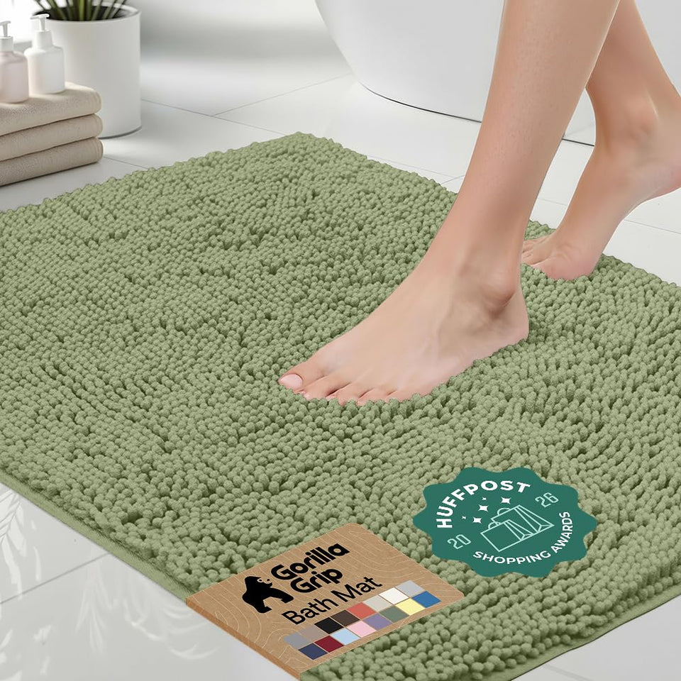 GORILLA GRIP bath rug 36x24 in sage green cushions feet, absorbs moisture