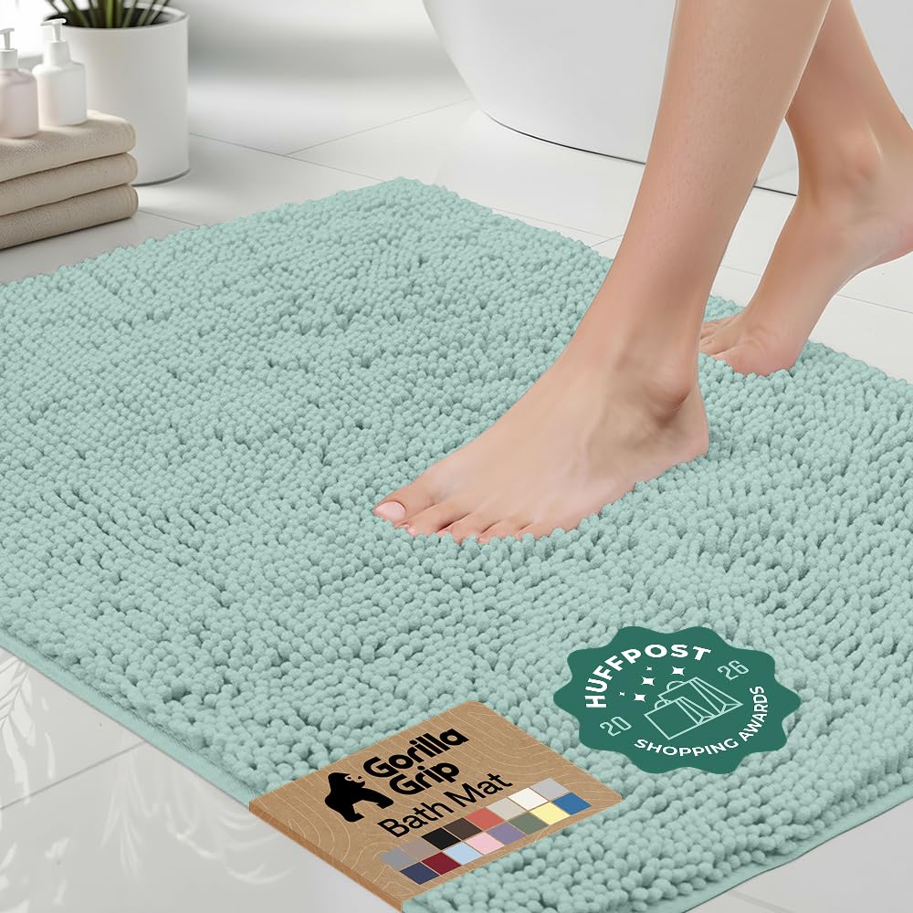 GORILLA GRIP bath rug 36x24 seablue with plush chenille for cozy feet.