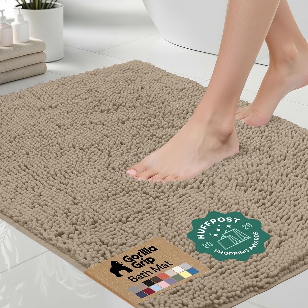GORILLA GRIP bath rug 44x26 full view highlights plush chenille and generous size.
