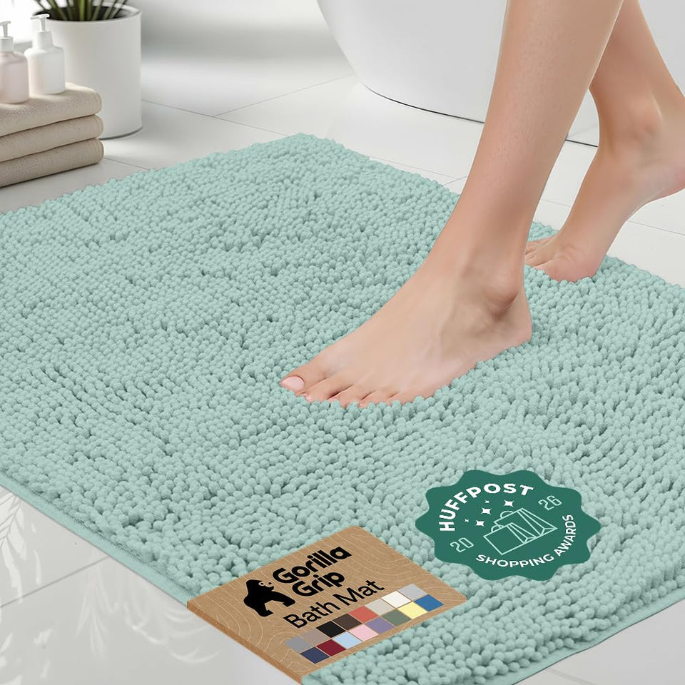GORILLA GRIP bath rug mat 44x26 Seablue plush chenille for soft, warm feet.