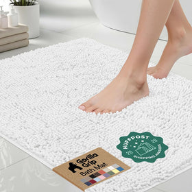Gorilla Grip bath rug mat 30x20 front view with plush chenille for warm feet.