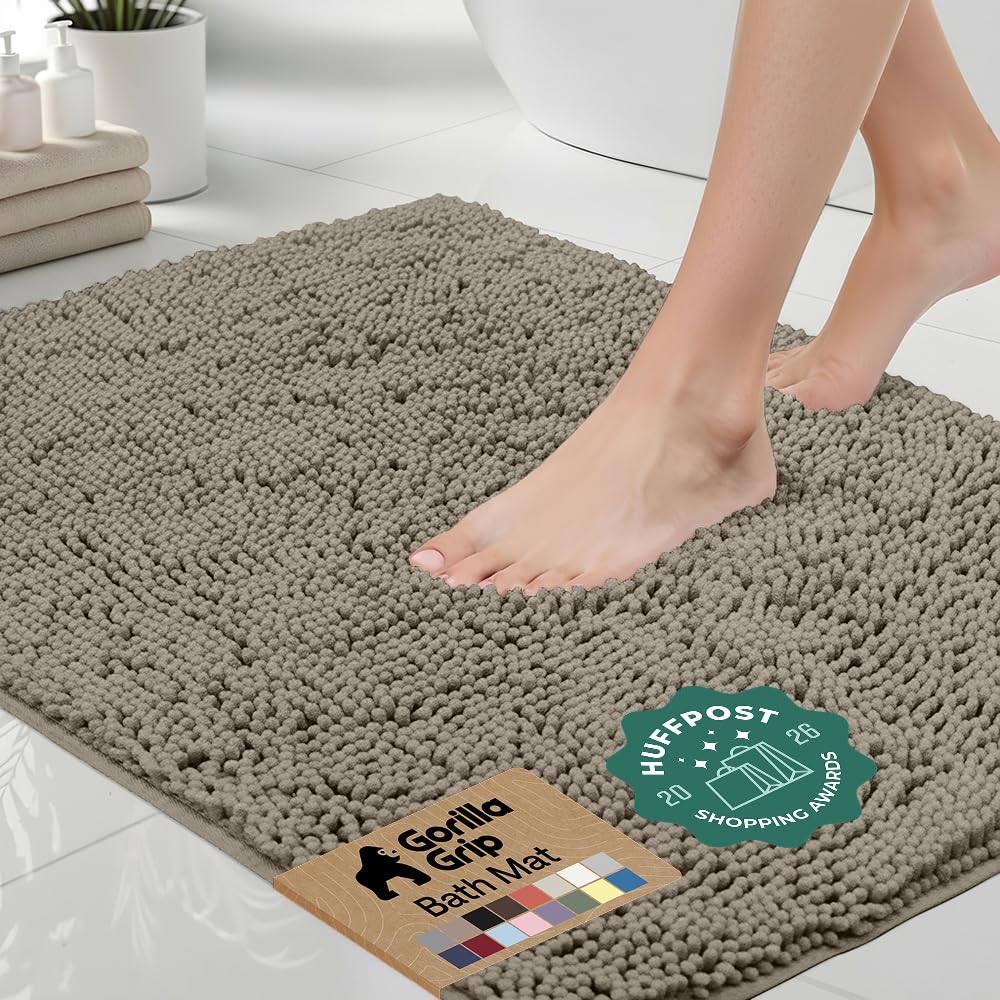 GORILLA GRIP Bath Rug Mat 30x20 Latte, front view showing generous size and warmth.