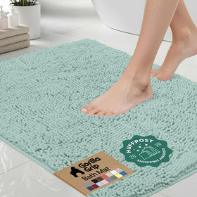 GORILLA GRIP bath rug mat 30x20 seablue front view shows plush chenille for warm feet