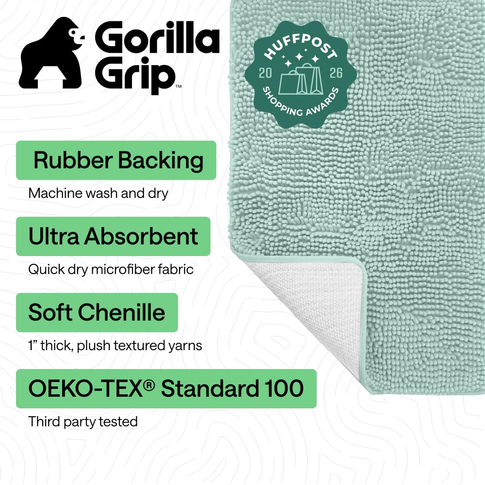 GORILLA GRIP bath rug mat 30x20 seablue close-up highlights soft dense pile