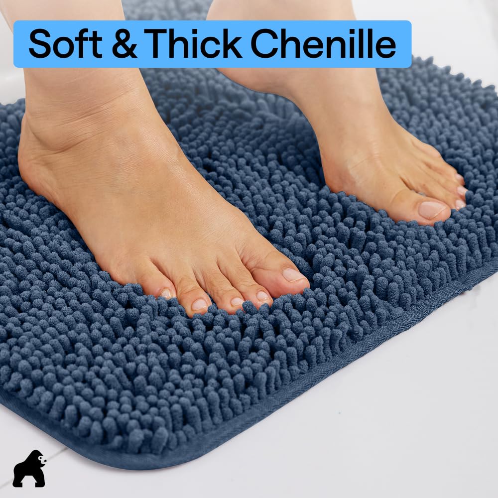Gorilla Grip textured rubber backing keeps rug in place on wet surfaces.