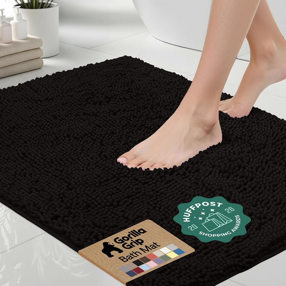 GORILLA GRIP bath rug mat 36x24 with thick chenille for plush warmth and quick drying.