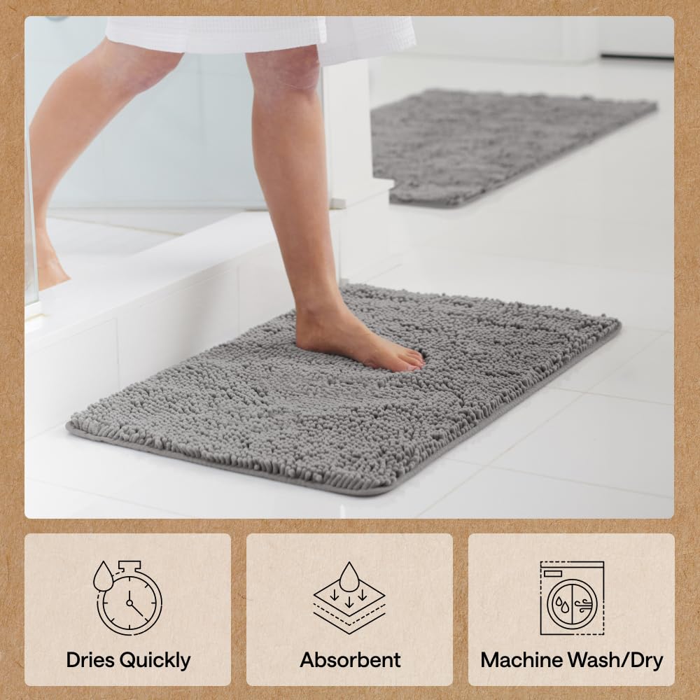 GORILLA GRIP bath rug mat 36x24 tp backing provides durable, non-slip stability.