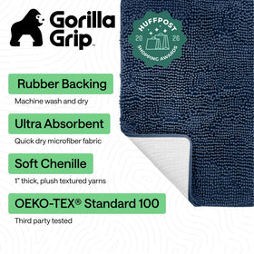 Gorilla Grip ultra-absorbent chenille mat soaking moisture after shower or sink use.