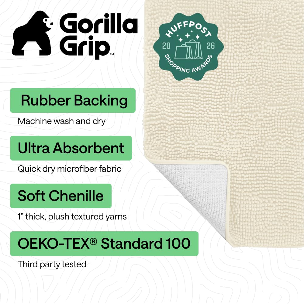 Gorilla Grip bath rug mat close-up chenille texture for extra softness underfoot