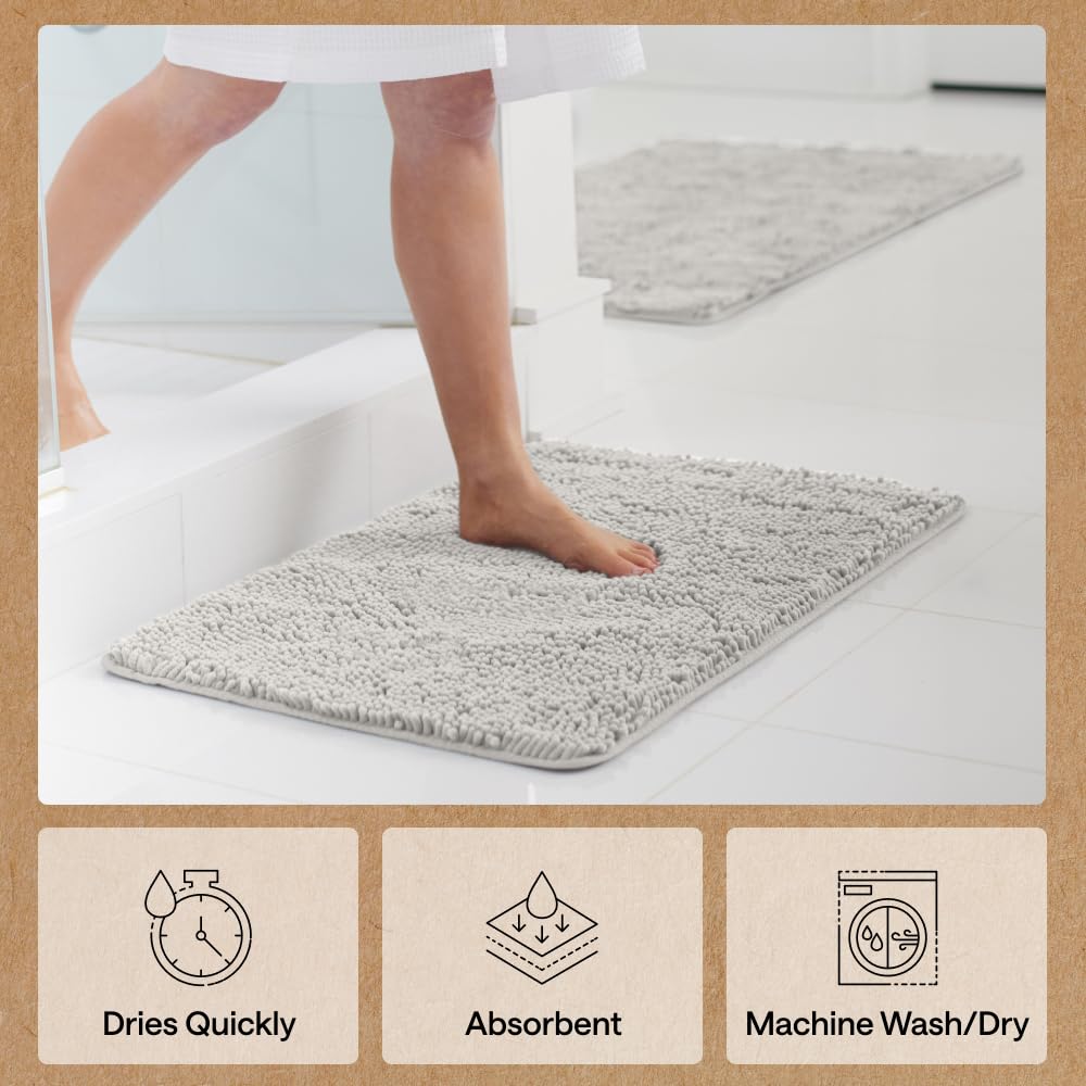 GORILLA GRIP bath rug mat light gray complements decor