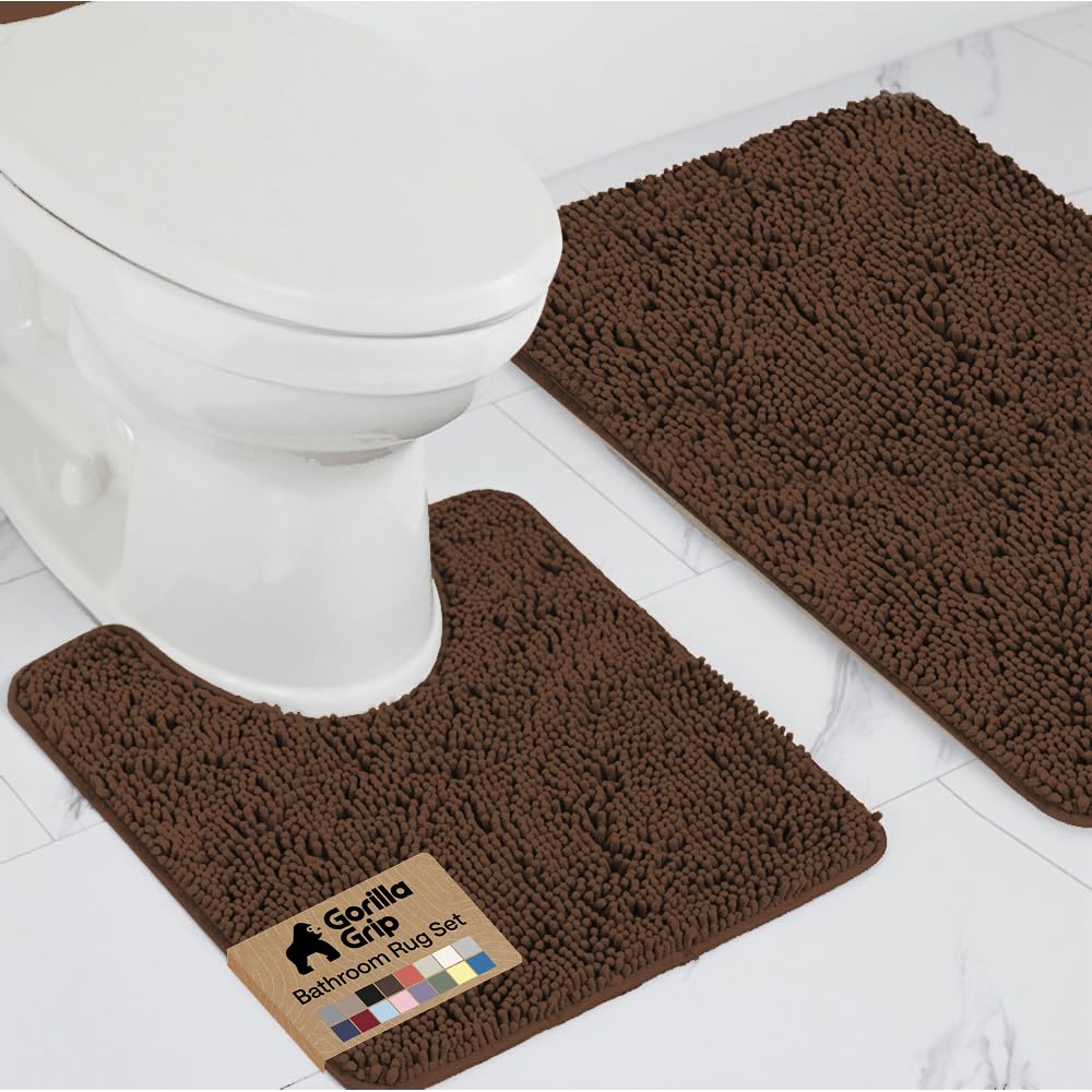 GORILLA GRIP bath rug set soft chenille close-up for plush underfoot comfort.