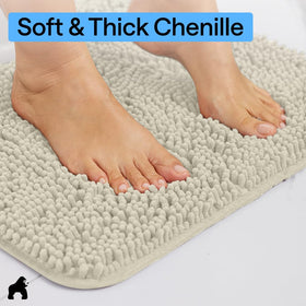 GORILLA GRIP TP rubber backing prevents slipping on bathroom floor.