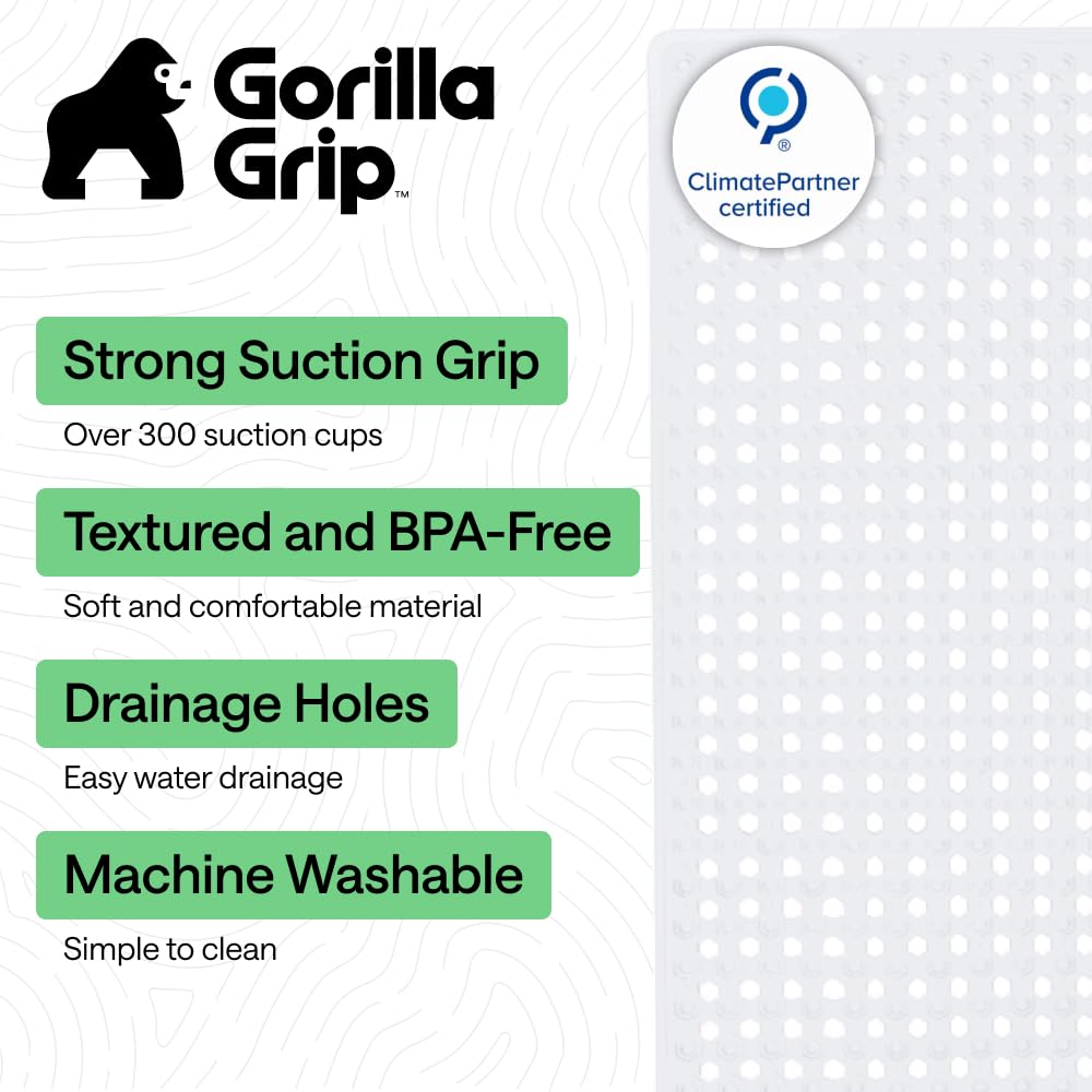 GORILLA GRIP mat with drain holes for fast water drainage.