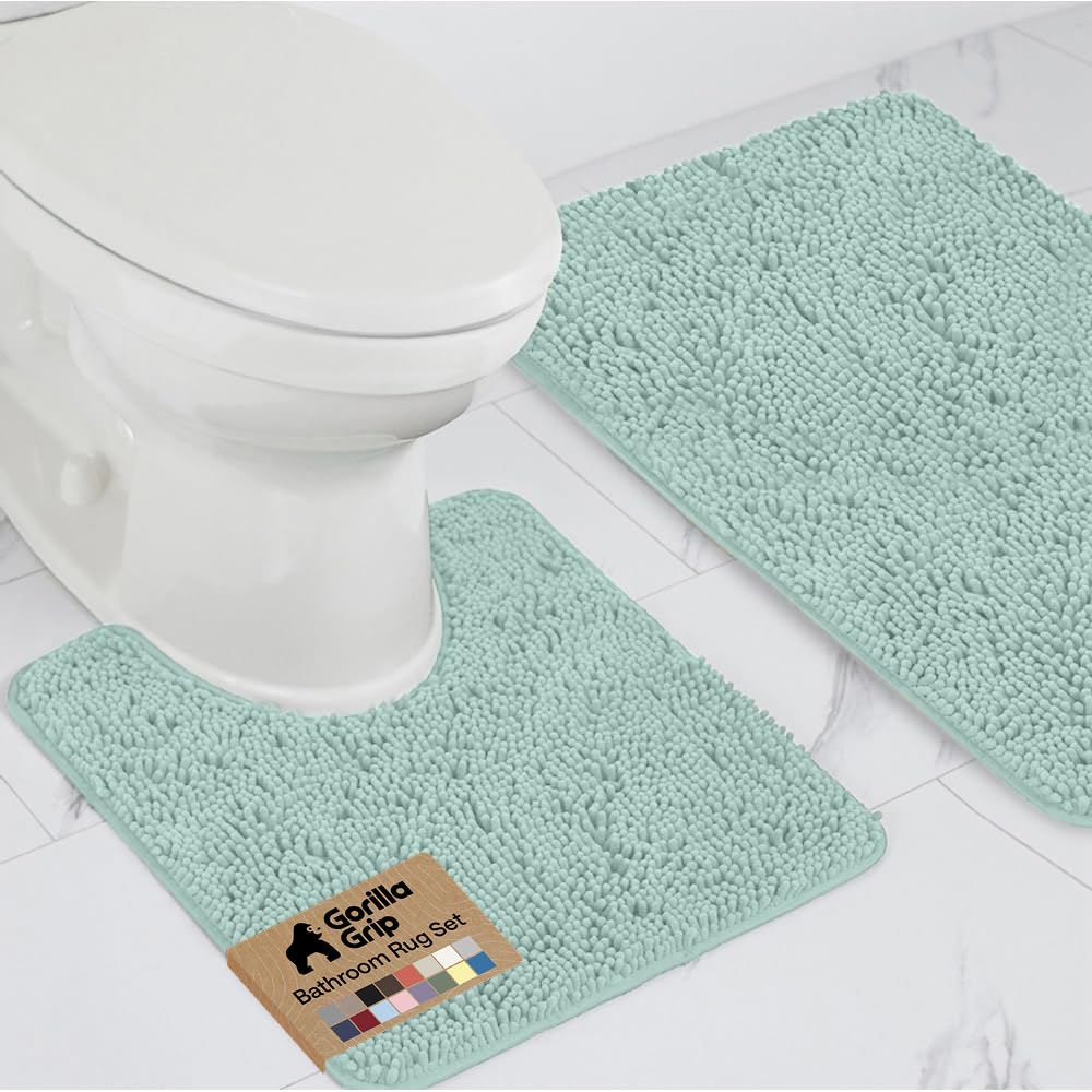 GORILLA GRIP seablue rug around oval toilet base for steady footing