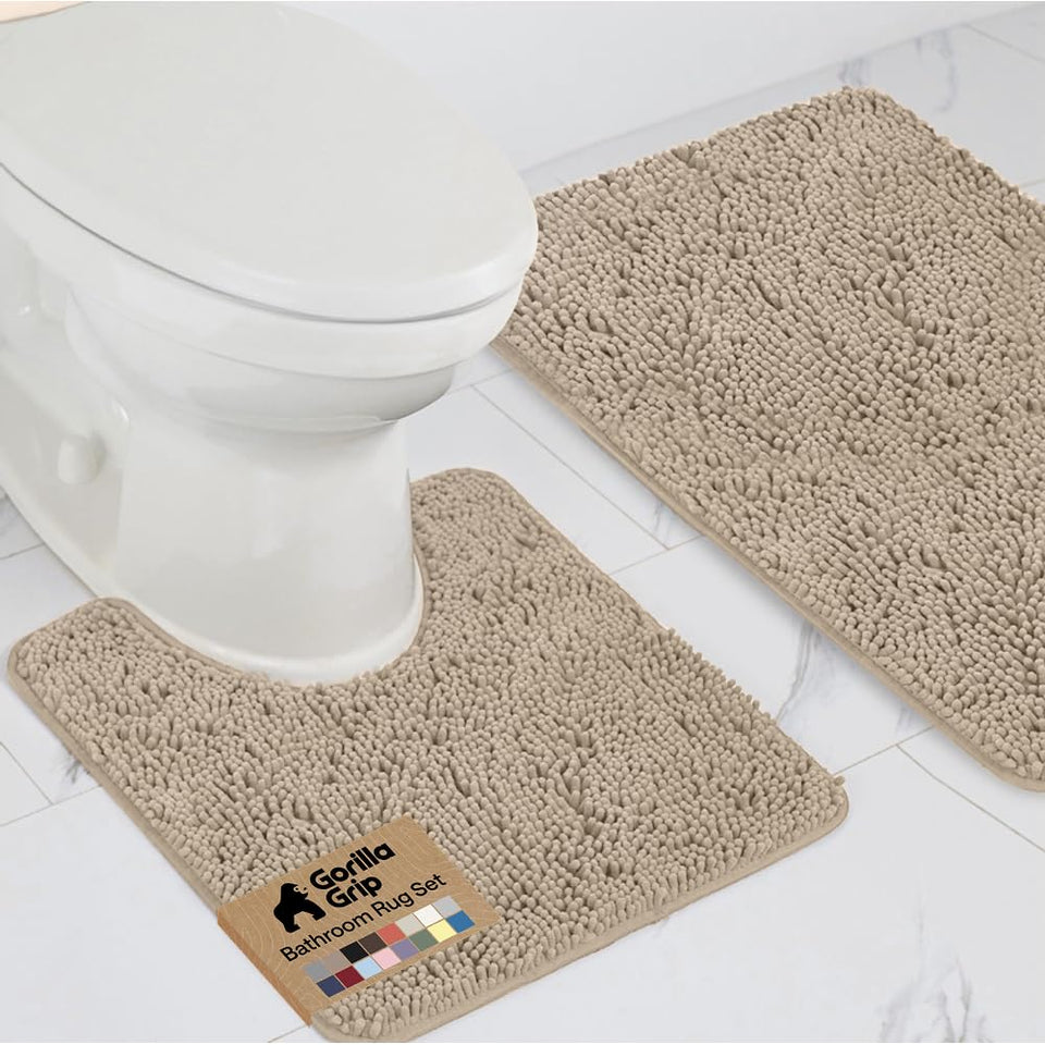 GORILLA GRIP bathroom rug set soft-chenille texture for warm feet after showers.