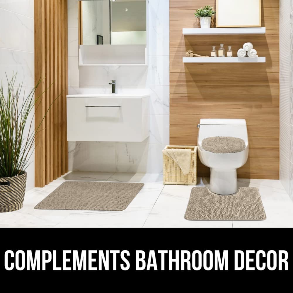 GORILLA GRIP coordinating chenille rugs complete a cohesive bathroom decor.